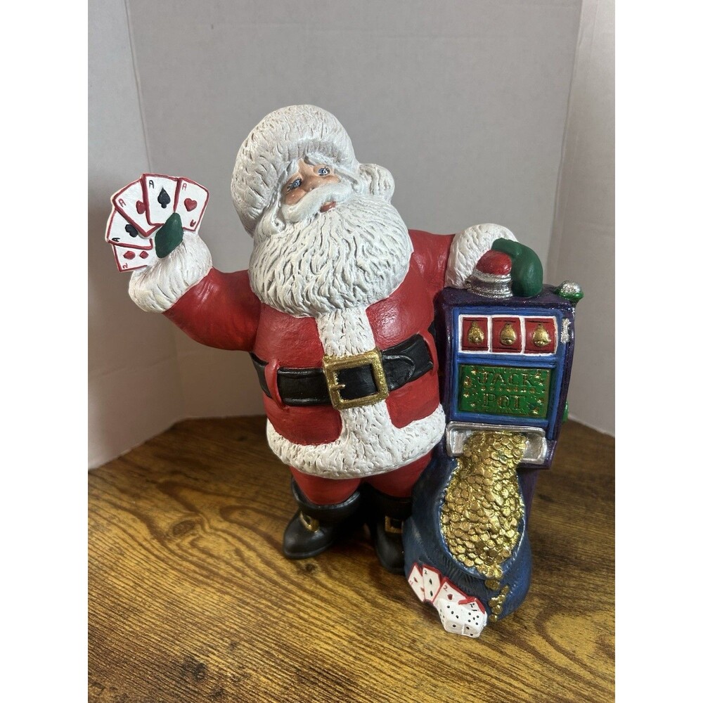 Santa Jackpot Gambling Cards Dice Poker Hand Figurine Hand Painted 2002 8.5 Inch - Picture 2 of 12